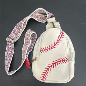 Baseball Stitch White Crossbody Bag